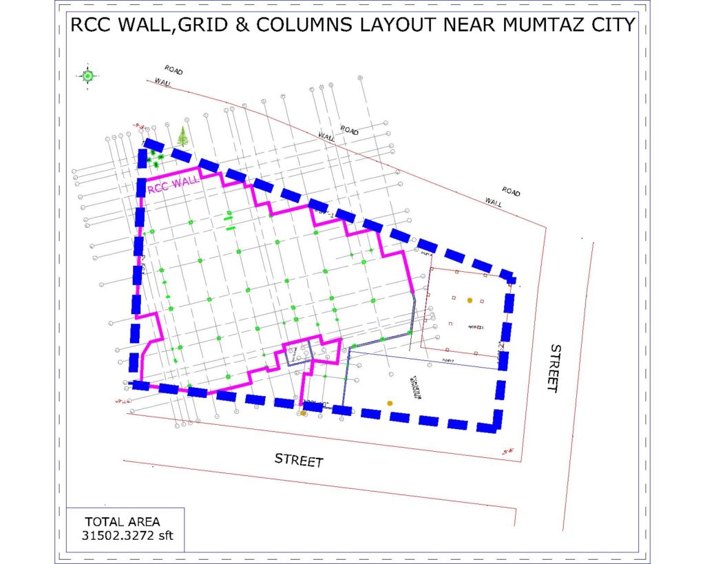 Columns and excavation area Layout at on ground.